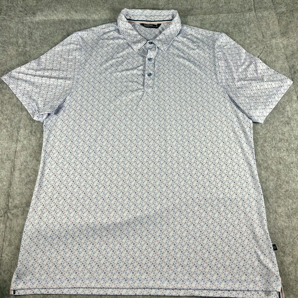 7 Diamonds Right Angle Print 4-Way Stretch Polo Shirt Men’s Size XL